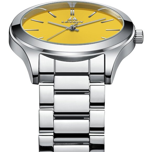 Men Silver Yellow Stainless Steel Analog Quartz Fashion Business Designer Watch - Picture 4 of 9
